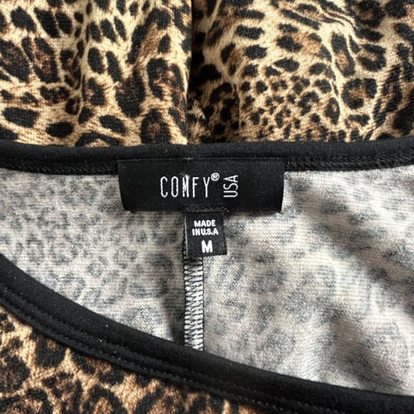 Comfy USA Women's Leopard Print Dress Medium Brown 3/4 Sleeve Stretch Zip Detail - Picture 3 of 7